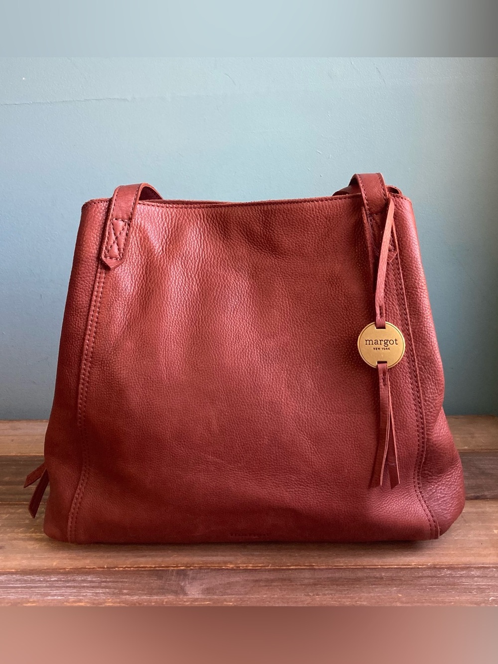 Margot New York Marcy Leather Tote Bag Brandy - Picture 2 of 10